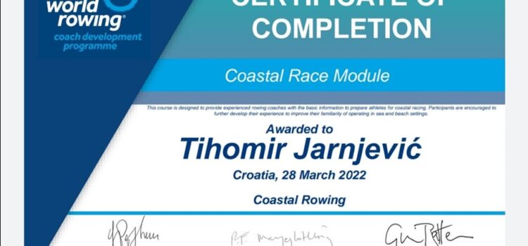 TIHOMIR JARNJEVIĆ JEDAN OD ŠEST PREDSTAVNIKA IZ HRVATSKE S CERTIFIKATOM WORLD ROWING ORGANIZACIJE ZA OBALNO VESLANJE